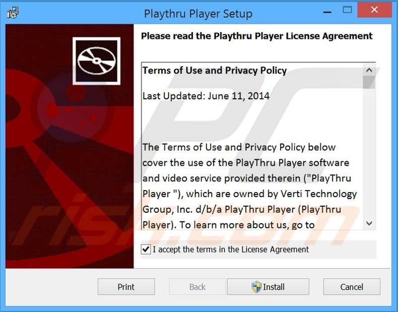 Instalador engañoso de programas gratuitos usado para distribuir Playthru Player ejemplo 2