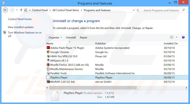 desinstalar el adware Playthru Player del Panel de control