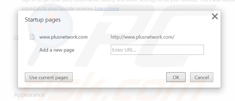 Eliminando plusnetwork.com de la página de inicio de Google Chrome
