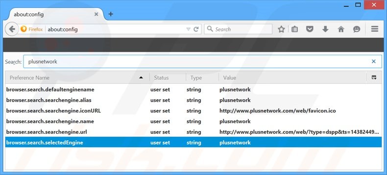 Eliminar plusnetwork.com del motor de búsqueda por defecto de Mozilla Firefox