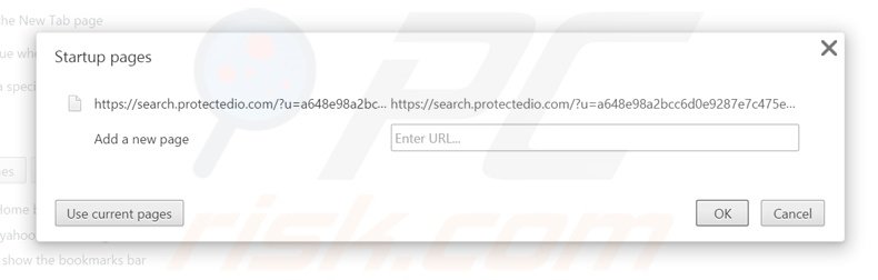 Eliminando search.protectedio.com de la página de inicio de Google Chrome