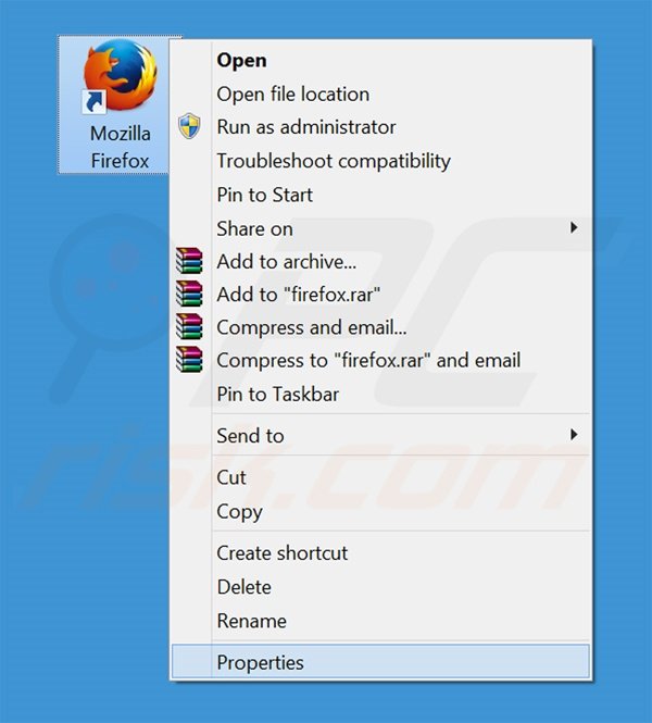 Eliminar search.protectedio.com del destino del acceso directo de Mozilla Firefox paso 1