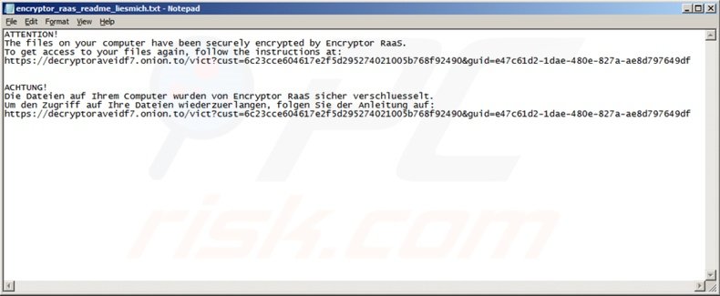 El secuestrador de sistemas RaaS crea un archivo de texto en el escritorio
