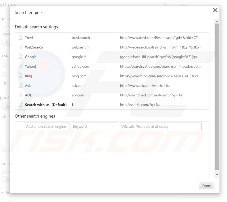 Eliminando search.com del motor de búsqueda por defecto de Google Chrome