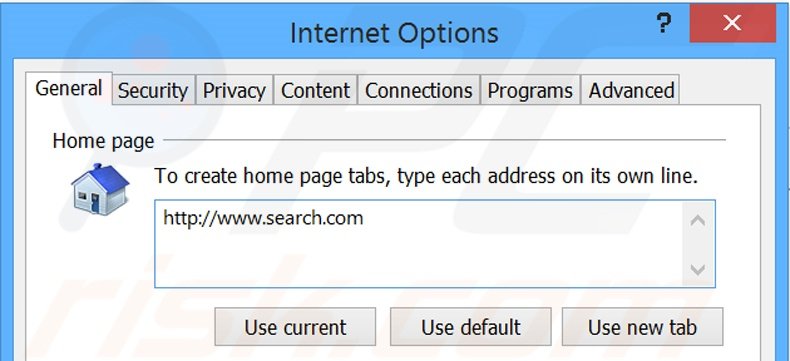 Eliminando search.com de la página de inicio de Internet Explorer