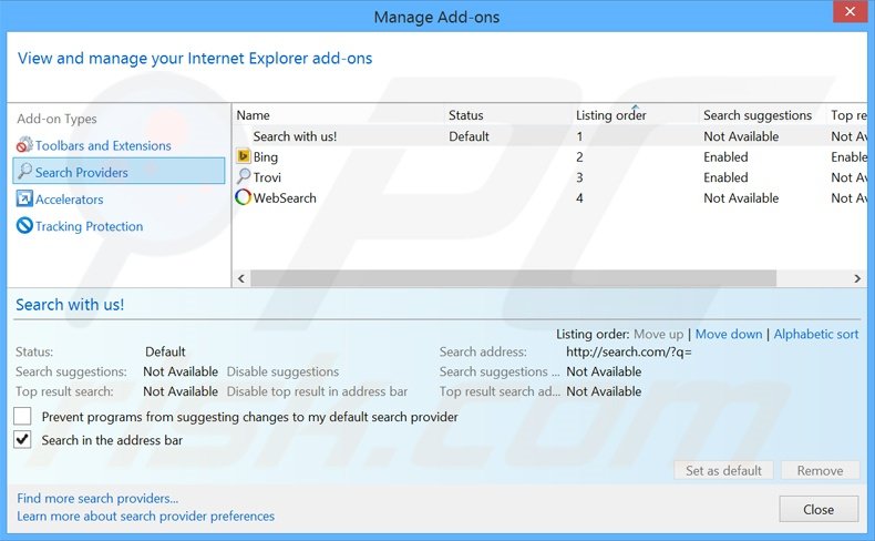 Eliminando search.com del motor de búsqueda por defecto de Internet Explorer