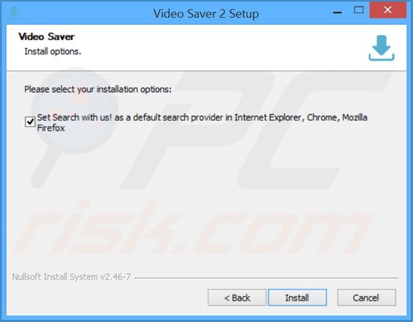 instalador Video Saver que distribuye el secuestrador search.com