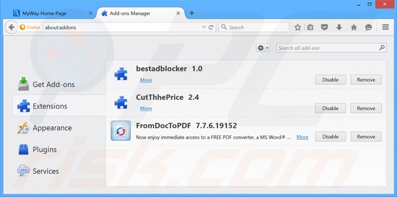 Eliminando search.myway.com de las extensiones de Mozilla Firefox