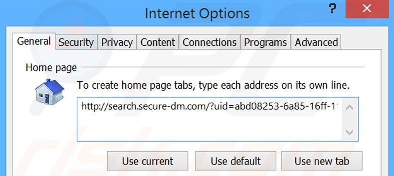 Eliminando search.secure-dm.com de la página de inicio de Internet Explorer