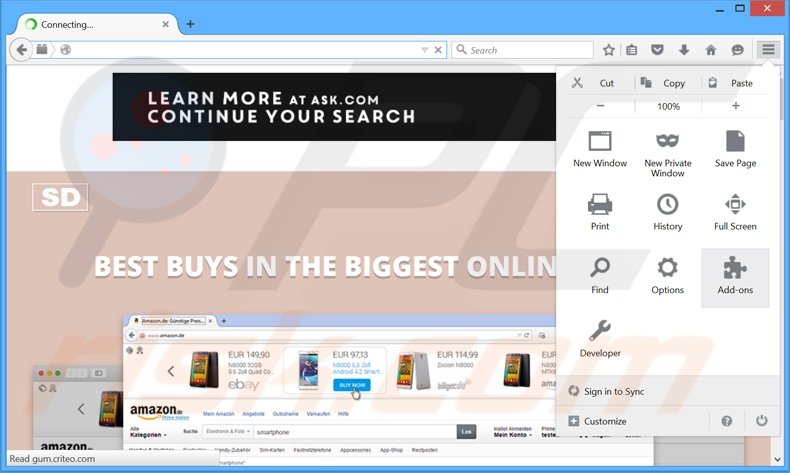 Eliminando los anuncios SimilarDeals de Mozilla Firefox paso 1