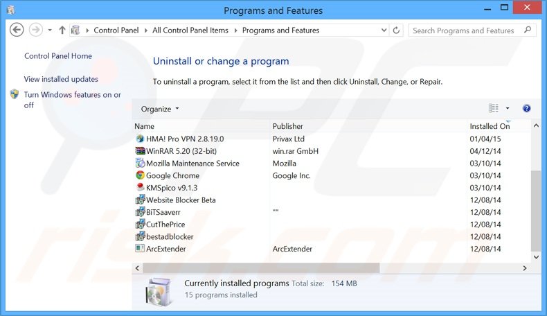 desinstalar el adware SimilarDeals del Panel de control