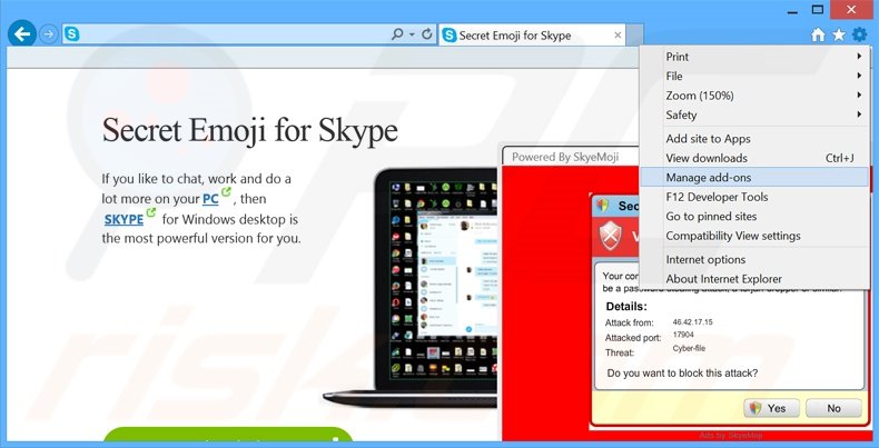 Eliminando los anuncios de SkyeMoji de Internet Explorer paso 1