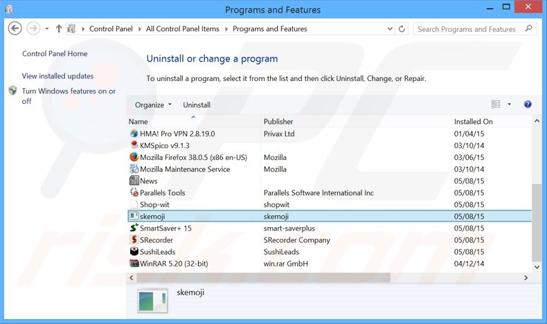 desinstalar el adware SkyeMoji del Panel de control