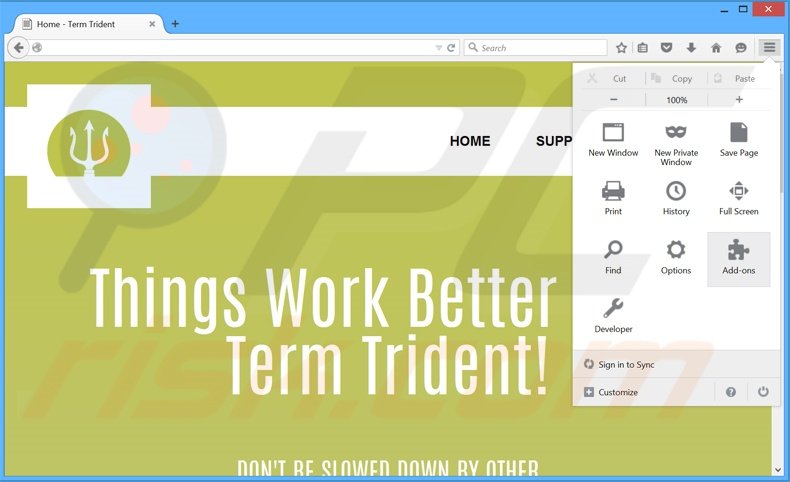 Eliminando los anuncios TermTrident de Mozilla Firefox paso 1