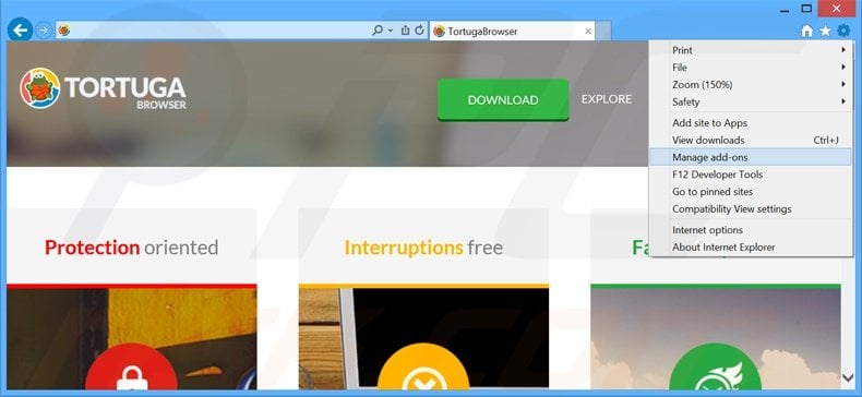 Eliminando los anuncios de Tortuga de Internet Explorer paso 1