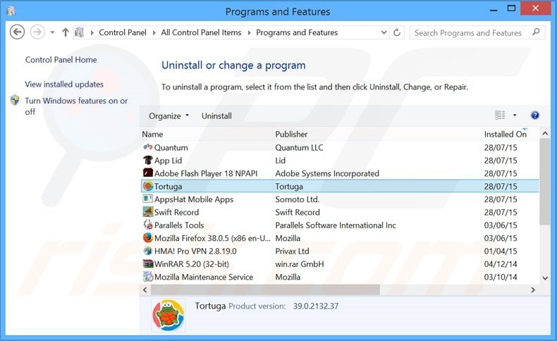 desinstalar el adware Tortuga del Panel de control