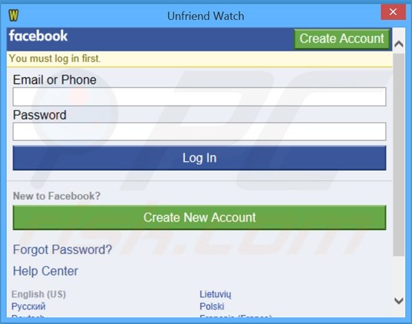 aplicación fraudulenta Unfriend Watch tipo adware