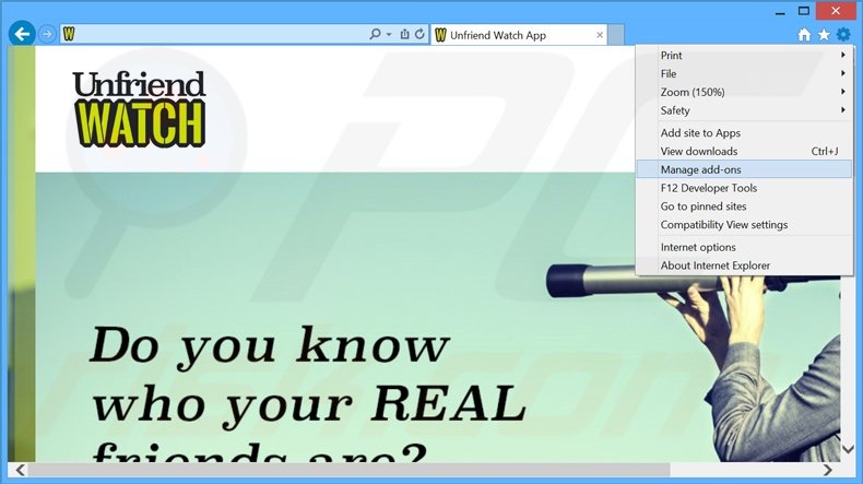  Eliminando los anuncios de Unfriend Watch de Internet Explorer paso 1