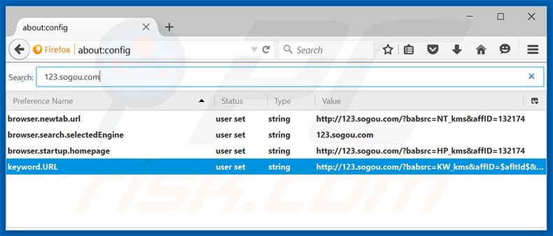 Eliminar 123.sogou.com del motor de búsqueda por defecto de Mozilla Firefox