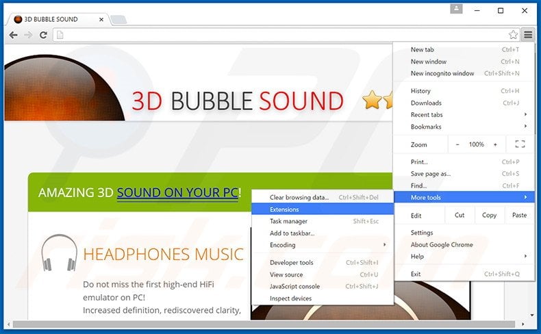 Eliminando los anuncios de 3D BUBBLE SOUND de Google Chrome paso 1