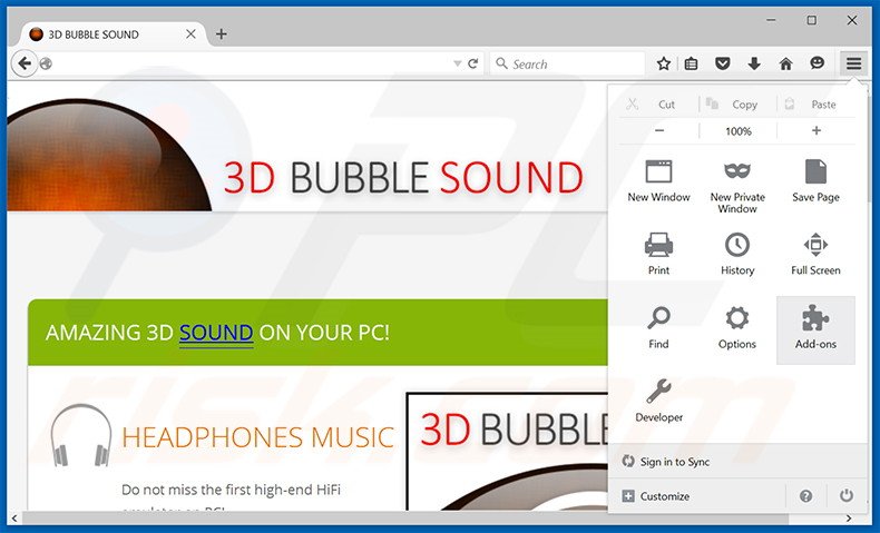 Eliminando los anuncios de 3D BUBBLE SOUND de Mozilla Firefox paso 1