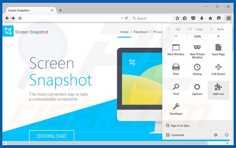 Eliminando los anuncios de Advanced ScreenSnapshot de Mozilla Firefox paso 1