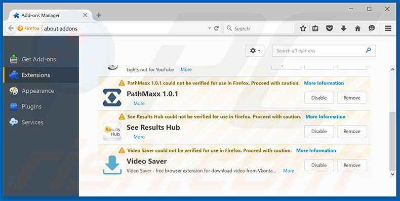 Eliminando bogots.com de las extensiones de Mozilla Firefox