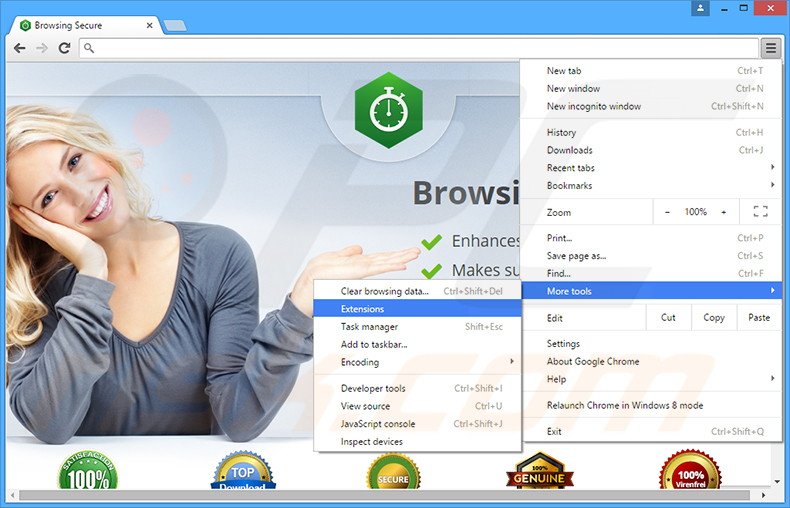 Eliminando los anuncios de Browsing Secure de Google Chrome paso 1