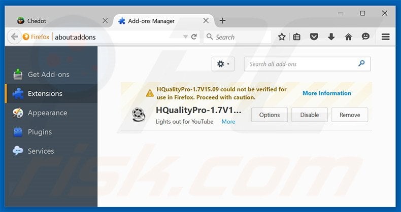 Eliminando los anuncios de Chedot Browser de Mozilla Firefox paso 2