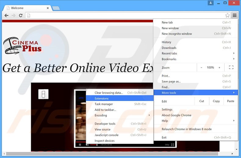 Eliminando los anuncios CinePlus de Google Chrome paso 1