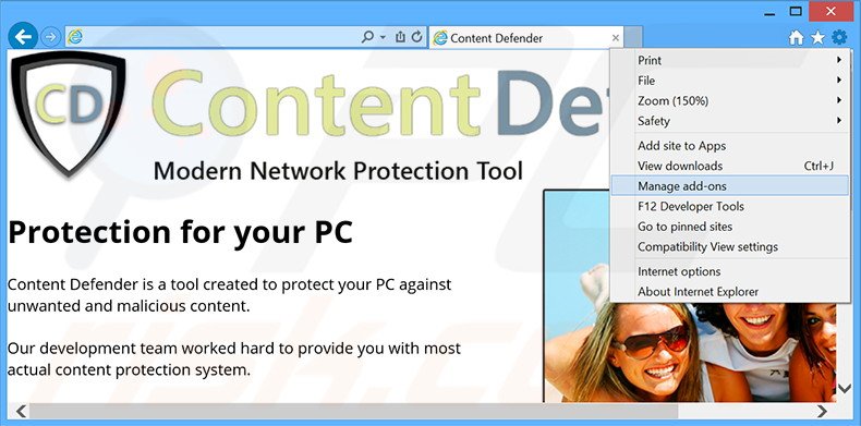 Eliminando los anuncios de Content Defender de Internet Explorer paso 1