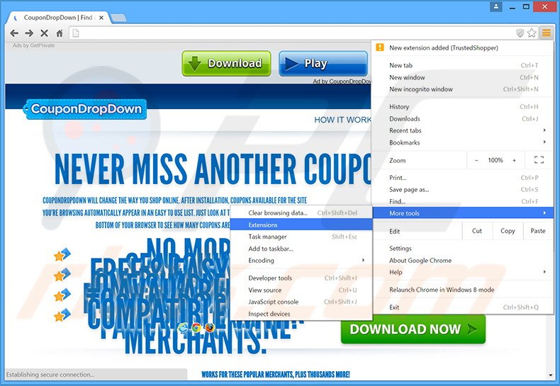 Eliminando los anuncios CouponDropDown de Google Chrome paso 1