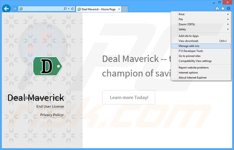 Eliminando los anuncios de Deal Maverick de Internet Explorer paso 1