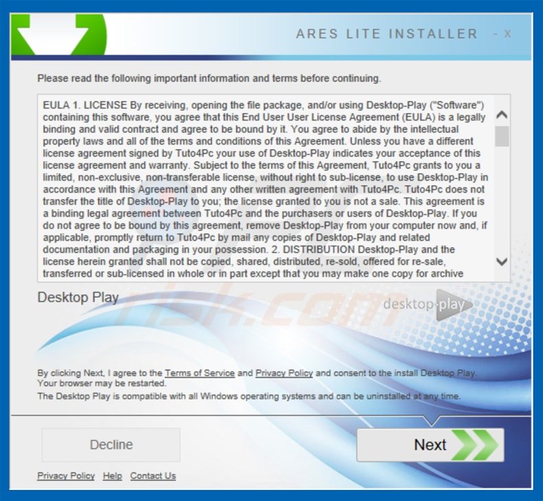 instalador del programa publicitario desktop play