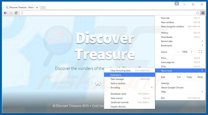 Eliminando el software publicitario discover treasure de Google Chrome paso 1