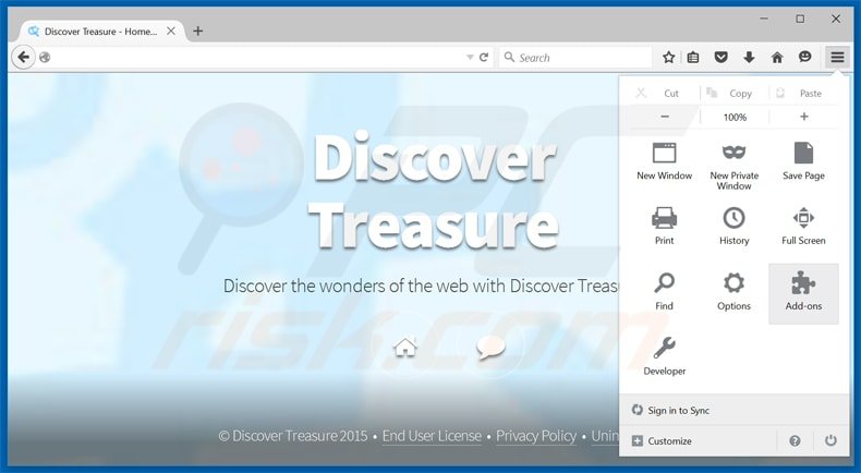 Eliminando el software publicitario discover treasure de Mozilla Firefox paso 1