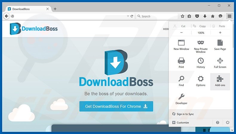 Eliminando los anuncios DownloadBoss de Mozilla Firefox paso 1