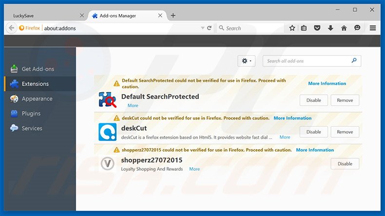 Eliminando search.emaildefendsearch.com de las extensiones de Mozilla Firefox