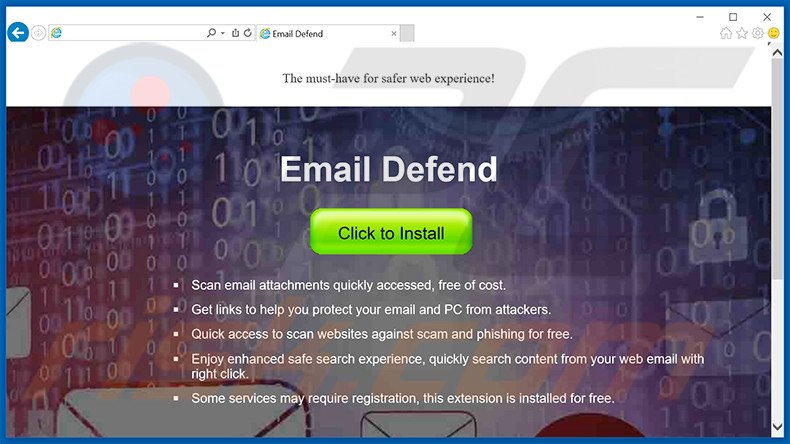 sitio web que promociona el secuestrador de navegadores search.emaildefendsearch.com