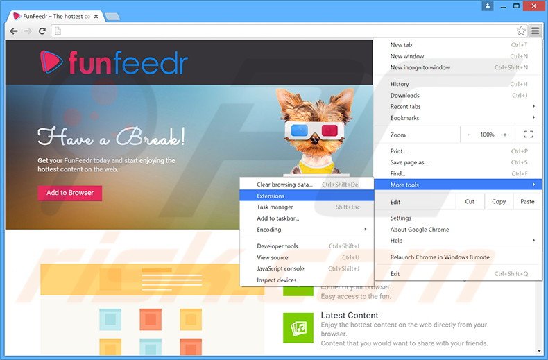 Eliminando los anuncios FunFeedr de Google Chrome paso 1