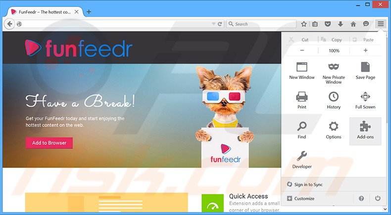 Eliminando los anuncios FunFeedr de Mozilla Firefox paso 1