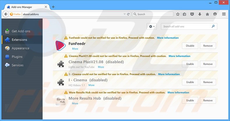 Eliminando los anuncios FunFeedr de Mozilla Firefox paso 2