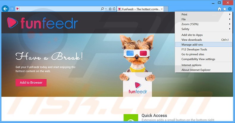 Eliminando los anuncios de FunFeedr de Internet Explorer paso 1