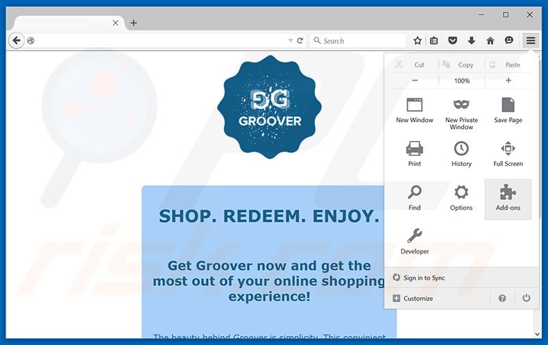 Eliminando los anuncios Groover de Mozilla Firefox paso 1