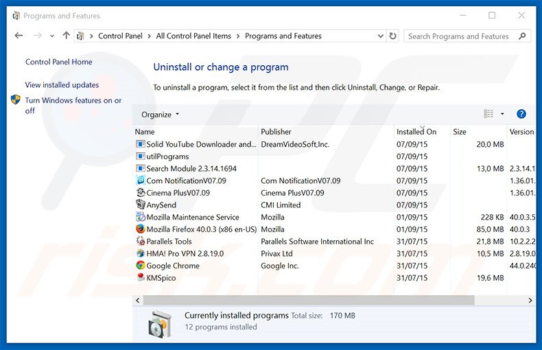 desinstalar el adware Groover del Panel de control