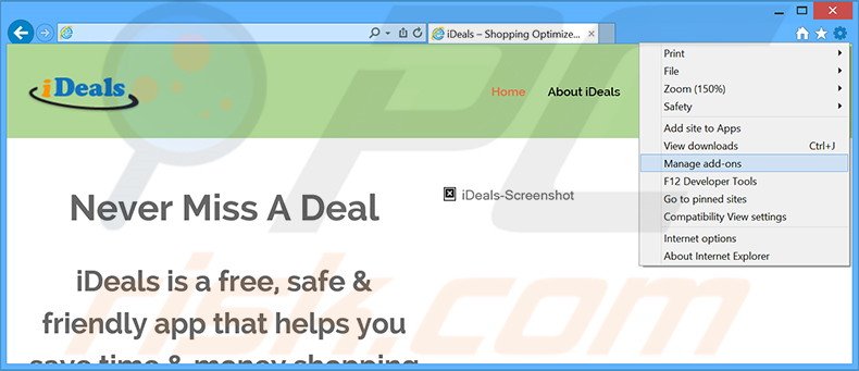 Eliminando los anuncios de iDeals de Internet Explorer paso 1