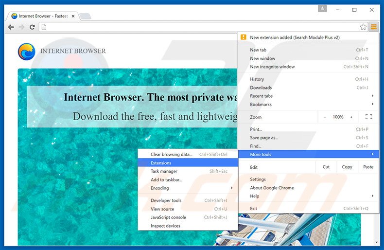 Eliminando los anuncios de Internet browser de Google Chrome paso 1
