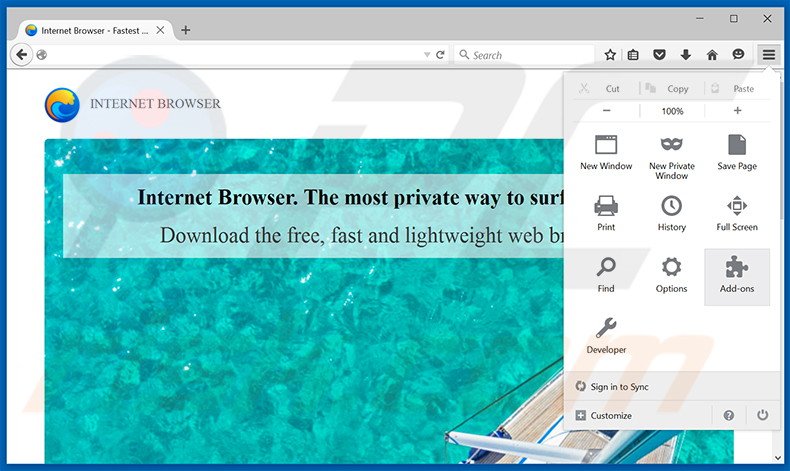 Eliminando los anuncios de Internet Browser de Mozilla Firefox paso 1