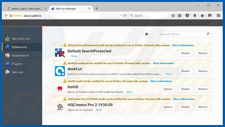 Eliminando los anuncios Jogotempo de Mozilla Firefox paso 2