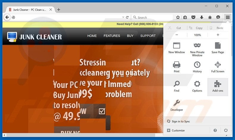 Eliminando los anuncios de Junk Cleaner de Mozilla Firefox paso 1
